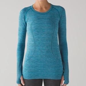 Lululemon Swiftly Tech Long Sleeve Crew Indian Ocean/Black Colour Size 10